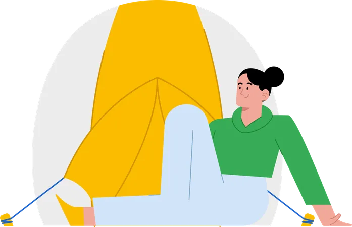 Free Woman sitting in front of tent for camping  Illustration