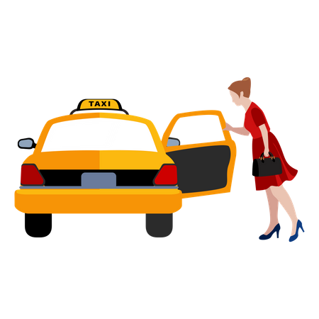 Free Woman Travelling Through Taxi  Illustration