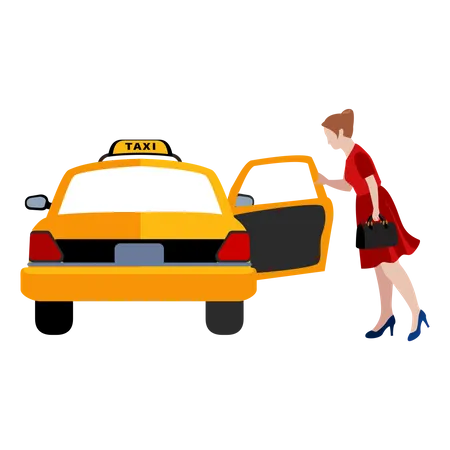Free Woman Travelling Through Taxi  Illustration