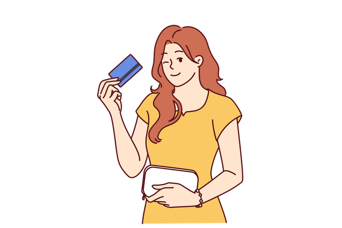Free Woman uses card for shopping payment  イラスト