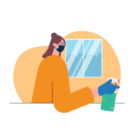 Free Woman wearing mask and cleaning  Illustration