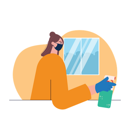 Free Woman wearing mask and cleaning  Illustration