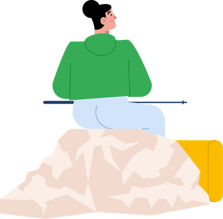 Free Woman with backpack sitting of mountain and looking view  Illustration