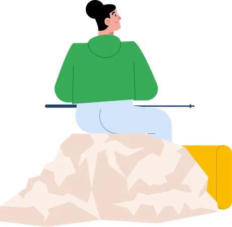 Free Woman with backpack sitting of mountain and looking view  Illustration