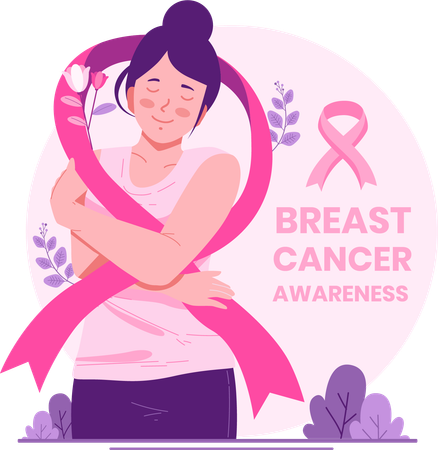 Free Woman With Pink Ribbon Support for Woman With Breast Cancer  Illustration