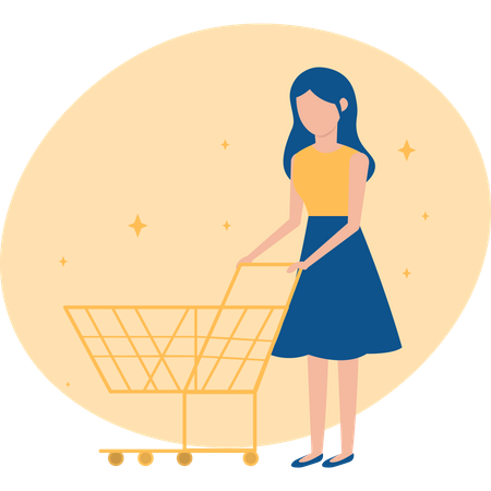 Free Women doing shopping with trolley with market  Illustration