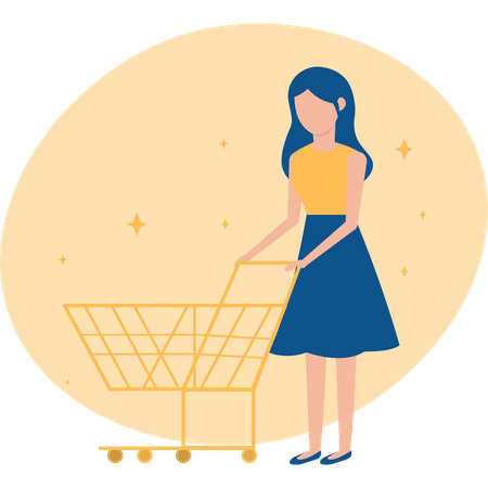 Free Women doing shopping with trolley with market Illustration