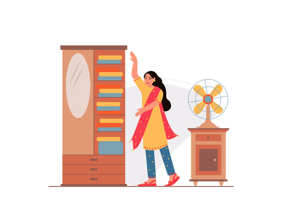 Free Women taking clothes out of the cupboard Illustration