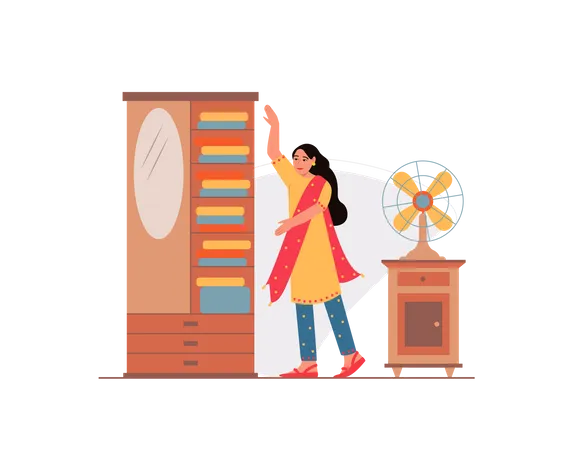 Free Women taking clothes out of the cupboard Illustration