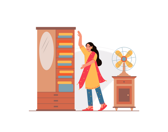 Free Women taking clothes out of the cupboard  Illustration