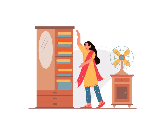 Free Women taking clothes out of the cupboard  Illustration