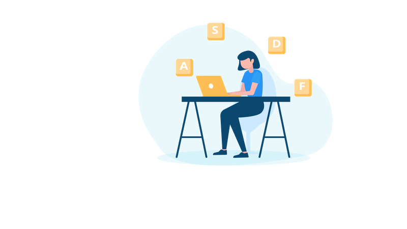 Free Women typing a content or text for making book  Illustration