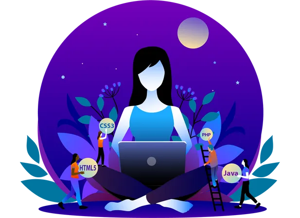 Free Women Web Developer with laptop  Illustration
