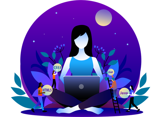 Free Women Web Developer with laptop  Illustration