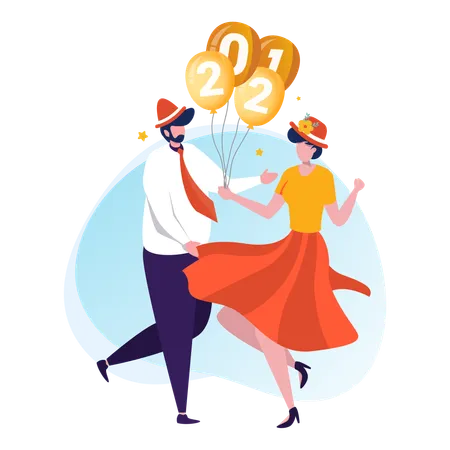 Free Illustration Of Young Couple Celebrating New Year 2021 Illustration