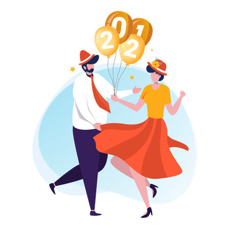 Free Young couple celebrating new year  Illustration