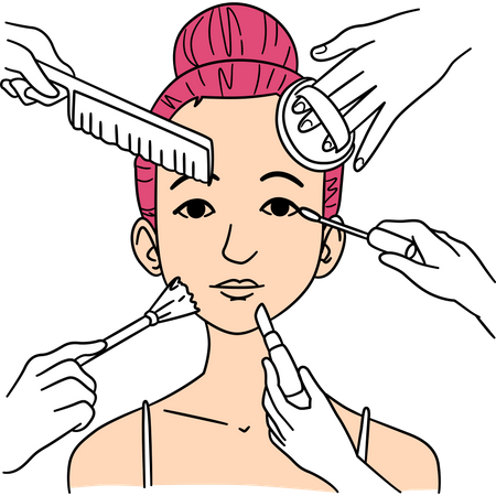 Free Young girl applying makeup on face  Illustration