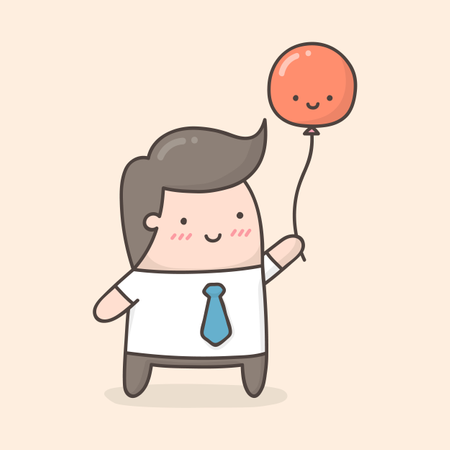 Free Young man holding red balloon Illustration
