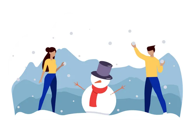 Friends playing with snow during christmas Illustration