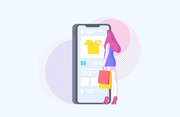 Girl Doing Online Shopping Illustration