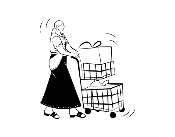 Girl doing shopping with cart Illustration