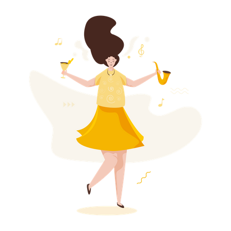Girl Enjoying music party Illustration