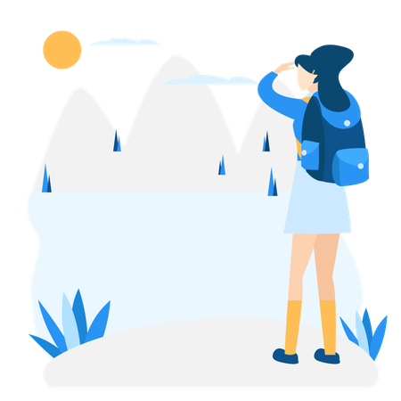 Girl finding way during trekking Illustration