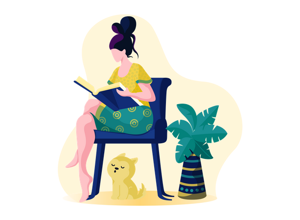 Girl reading book Illustration
