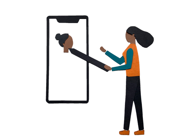 Girl using design editor in mobile Illustration