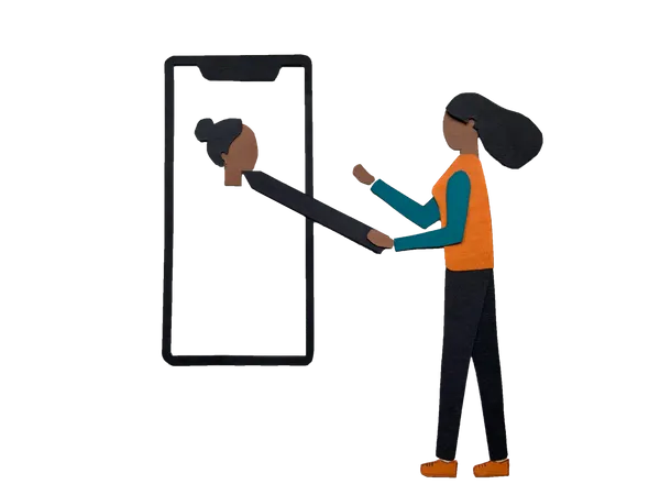 Girl using design editor in mobile Illustration