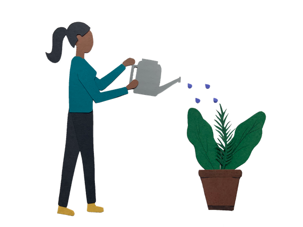 Girl watering plant using water can Illustration