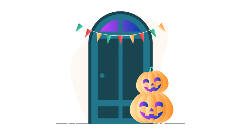 Halloween Pumpkin at the Door Illustration