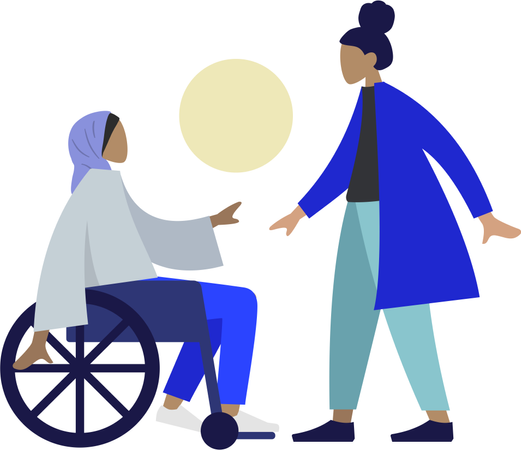 Handicapped woman discussing with lady doctor Illustration