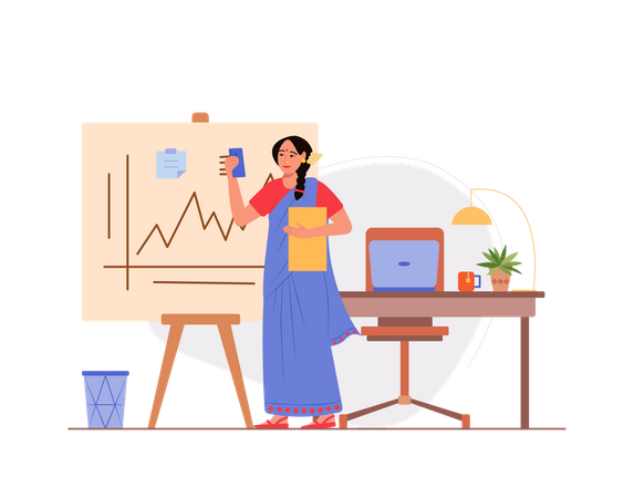 Indian business woman working in the office Illustration