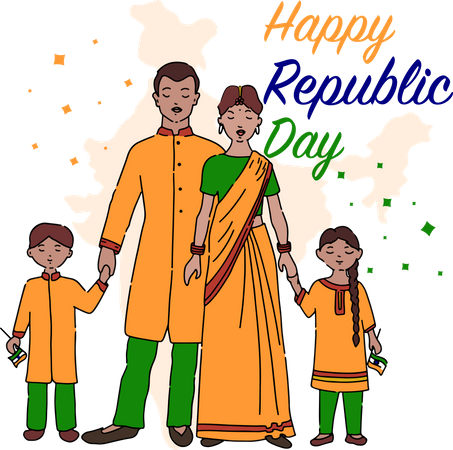 Indian family celebrating republic day Illustration