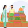 illustrations of girl buying vegetables