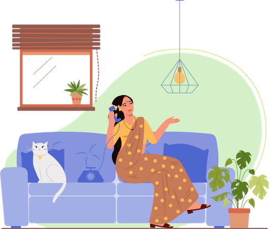 Indian lady talking on a call Illustration