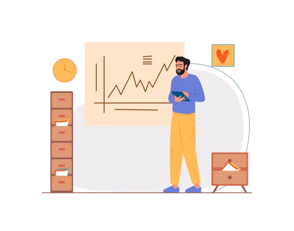 Indian man analysis company growth Illustration