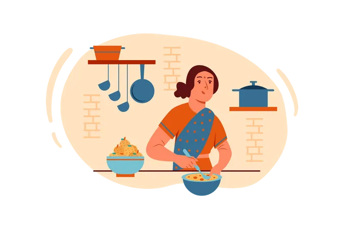 Indian mother making sweets Illustration