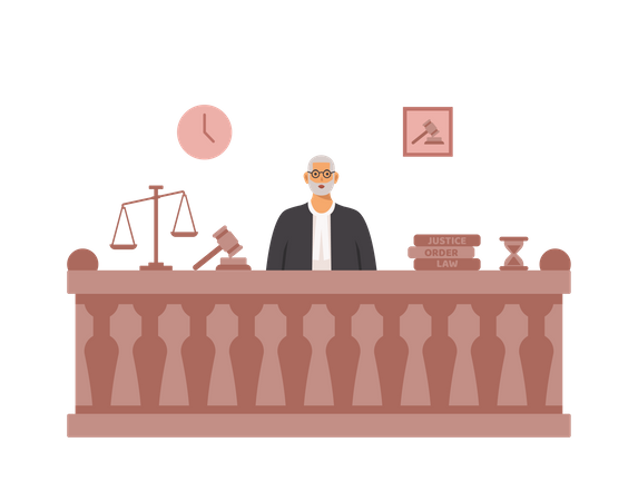 Judge seating in court Illustration