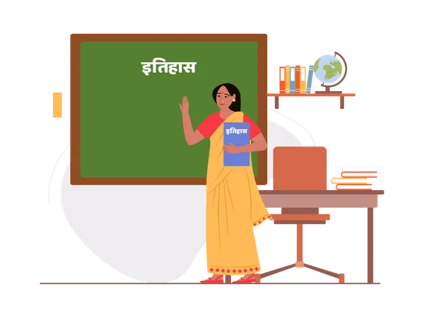 Lady teacher teaching in class Illustration