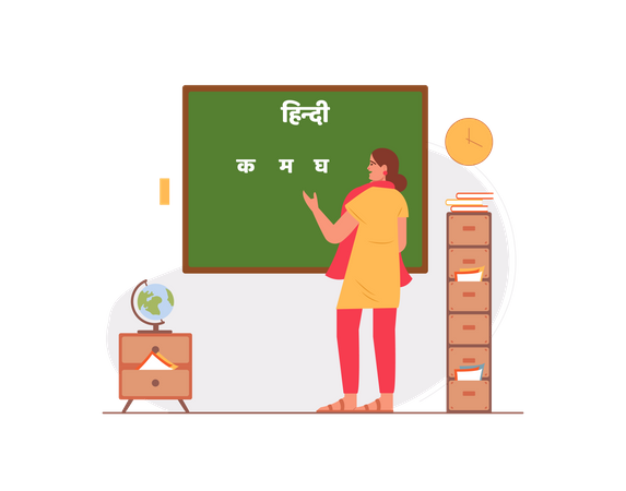 Best Free Lady teaching hindi in the classroom Illustration download in PNG  & Vector format