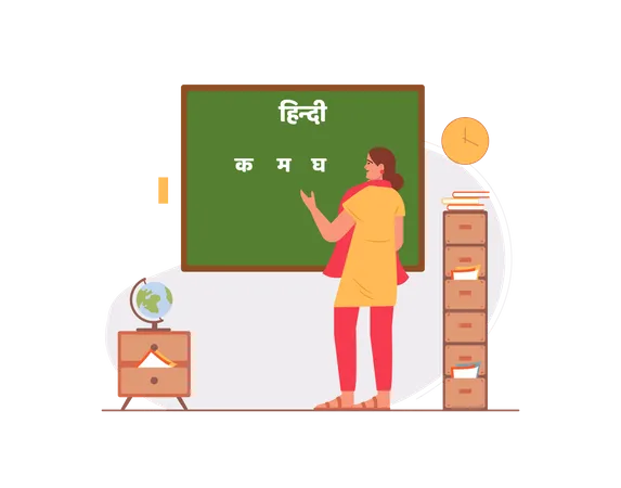 Lady teaching hindi in the classroom Illustration