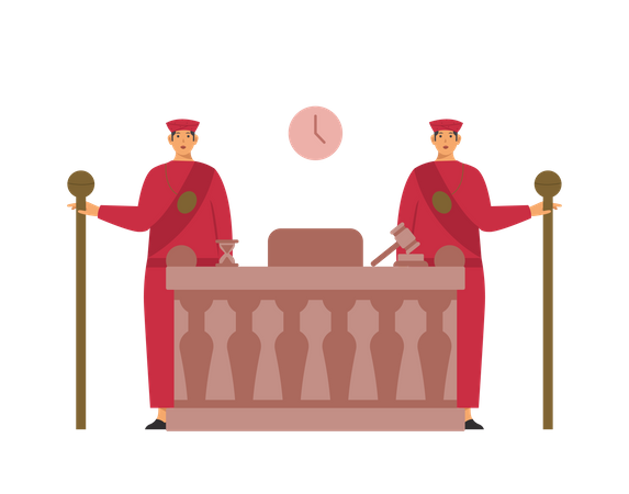 Male bailiffs standing in the court room Illustration