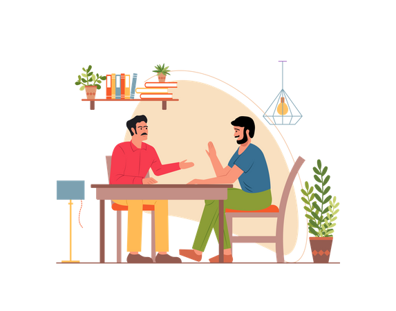 Man discussing personal life with friend Illustration