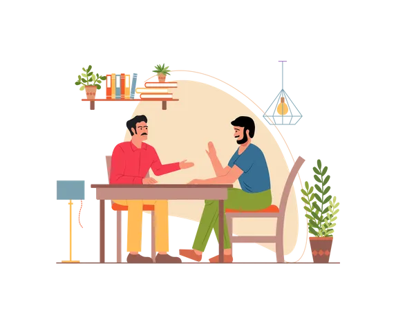 Man discussing personal life with friend Illustration