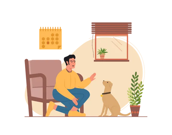 Man playing with the dog Illustration