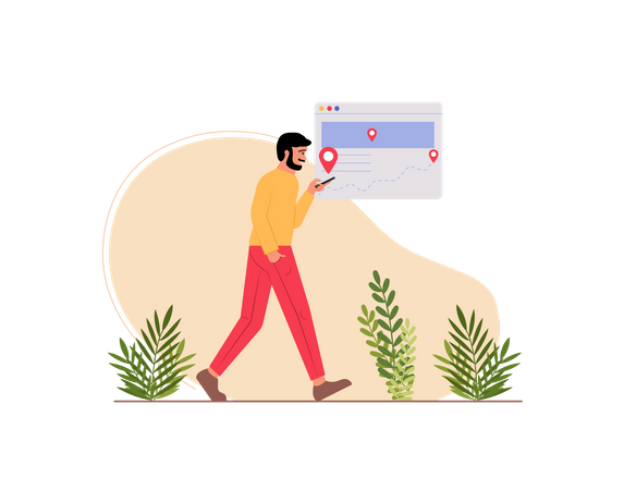 Man searching location using gps Illustration