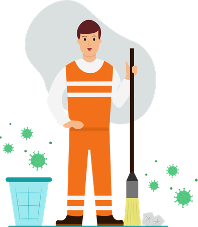 Man sweeping each and every infected places Illustration