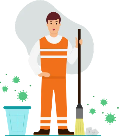Man sweeping each and every infected places Illustration